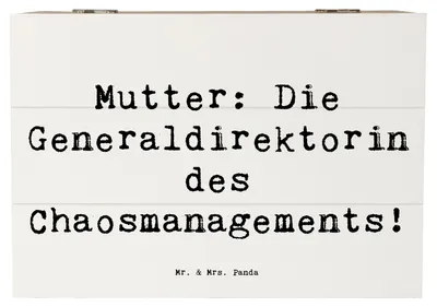 Produktbild von Mr. & Mrs. Panda Box Spruch Mutter Chaosmanagerin 22 x 15 cm - Weiß - Geschenk, Geburtstage, Einzigartigkeit, Jubiläen, truhe holz, Schatulle, Chaos, Unterstützung, Liebe