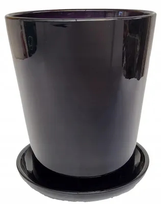 Zdjęcie produktu dla Doniczka Ceramiczna Czarna Połysk Średnica 12,5 Cm Wysokość 14 Cm Podstawka