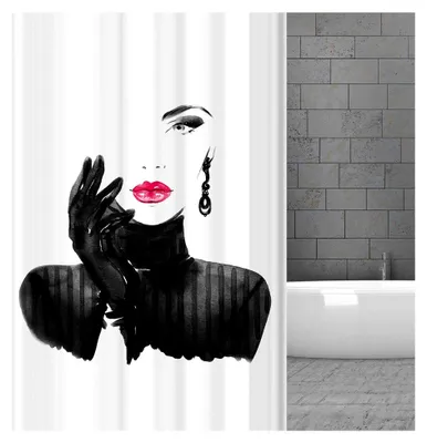 Produktbild von Textil Duschvorhang Lady PINK Lips 180x200 cm inkl. Duschvorhangringe Weiss Schwarz Pink