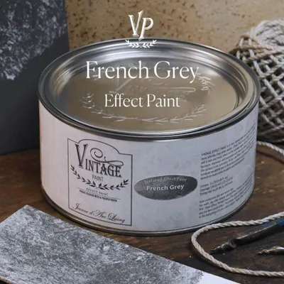Produktbild von Vintage Paint Effect Paint Strukturfarbe 1000 ml – Betonoptik Wandfarbe & Möbelfarbe für kreative Oberflächen – Kreidefarbe Effektfarbe mit Steinoptik - French Grau