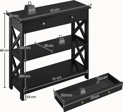 Immagine prodotto di Tavolo consolle 613976 nero con 2 ripiani e 1 cassetto, nero