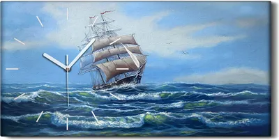 Produktbild von Dekor Leinwand Uhr Wandbilder Quarz 60x30 Wellen Wasser Meer Segel Schiff Himmel - weiße Hände