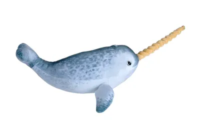 A plush toy narwhal is shown against a white background.