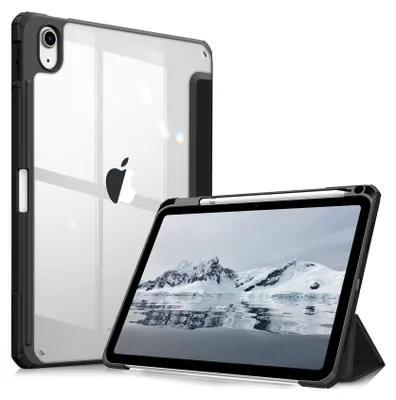 Produktbild von Fintie Hybrid Hülle für iPad (A16) 11 Generation 11 Zoll 2025, iPad 10 Generation 10.9 Zoll 2022 mit Stifthalter - Stoßfeste Schutzhülle mit transparenter Hartschale auf der Rückseite, Schwarz