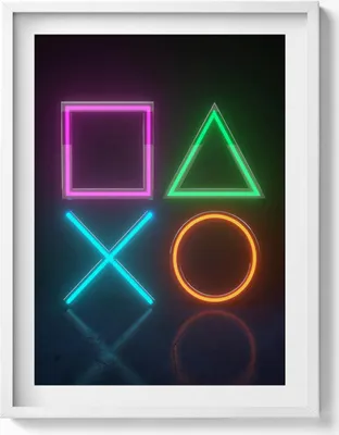 Produktbild von Gamer-Symbole - Konsolenpad-Zeichen– Wandbild mit Rahmen – Gerahmtes Bild  – Wanddekoration – 60x80 cm –  Weiß Rahmen