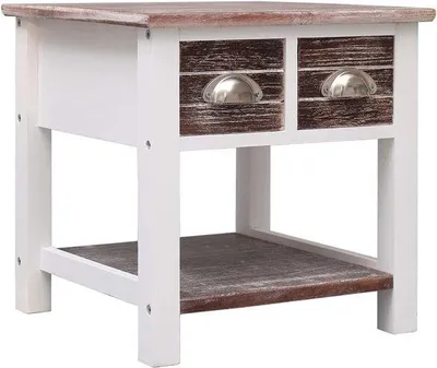 Productafbeelding van Salontafel Hout - Bijzettafel Laden - Opbergen Decoratie - Robuust Paulownia - 40x40x40 cm - Bruin