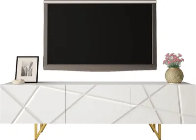 Produktbild von MIRJAN24 TV-Lowboard RTV 180 Radom 01, Fernsehschrank mit Gold Metallfüße 16 cm, Stehend RTV, Wohnzimmer TV-Shrank (Farbe: Weiß / Weiß Hochglanz)