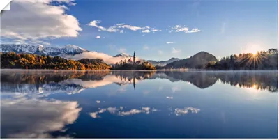 Produktbild von ARTland Poster Sonnenaufgang am Bleder See in Slowenien Größe: 150x75 cm