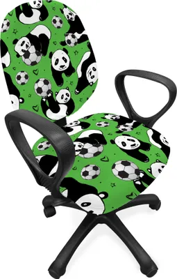 Produktbild von ABAKUHAUS Fußball Bürostuhl Schonbezug, Lustiger Panda-Herz-Stern, dekorative Schutzhülle aus Stretchgewebe, Lime Grün Schwarz Weiß