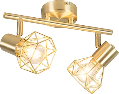 Produktbild von QAZQA - Modern Art Deco Spot I Spotlight I Deckenspot I Deckenstrahler I Strahler I Lampe I Leuchte Messing dreh- und neigbar - Mosh 2-flammig I Wohnzimmer I Schlafzimmer - Stahl Länglich - LED geeign