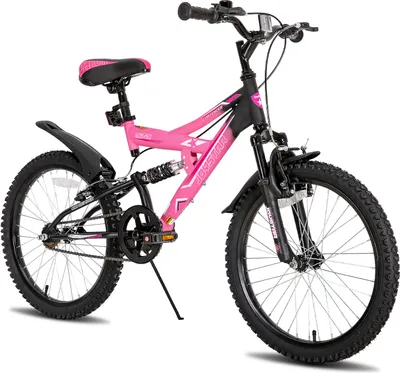 Produktbild von HILAND Contender 20 Zoll Kinder-Mountainbike Vollfederung Jungen Mädchen, Kinderfahrrad mit Schutzbleche und Handbremse, Rosa