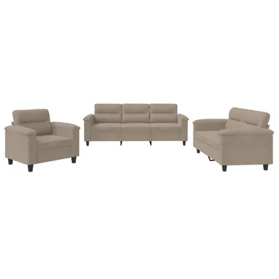 Image de Ensemble de canapés 3 pcs avec coussins taupe tissu microfibre