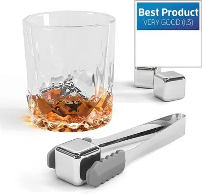 Produktbild von Famanu Whisky-Steine Set 8 Stück - Wiederverwendbare Edelstahl Kühlsteine mit Aufbewahrungstasche & Zange