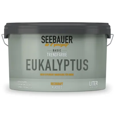 Produktbild von SEEBAUER diy Trendfarbe Hellgrün 2,5L (No. T10 Eukalyptus) für den Innenbereich - Edelmatte Wandfarbe Grün - Hochdeckende Innenfarbe in Profi-Qualität