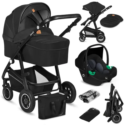 Obrázok produktu pre Lionelo Bianka 3v1 Kočík, autosedačka, skladací, cestovný systém Opierka chrbta 360o nastaviteľná Čalúnenie kolies, strieška XXL-čierna