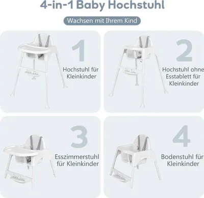 Produktbild von 4 in 1 Hochstuhl Baby Kinderhochstuhl mit abnehmbaren Tablett Babyhochstuhl Weiß