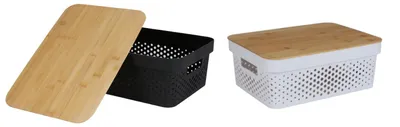 Produktbild von 12x Aufbewahrungsbox mit Bambusdeckel 11L Aufbewahrungskiste Allzweckbox Dekoration