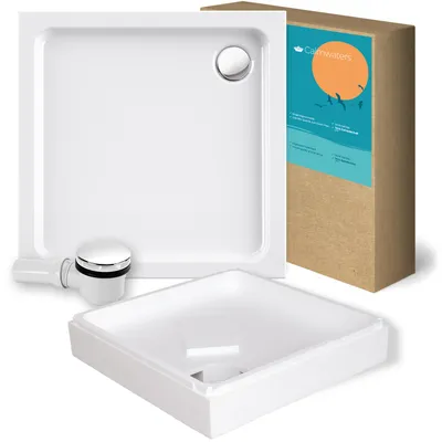 Produktbild von Calmwaters® Acryl-Brausewannen-Set | Duschwanne mit Wannenträger und Excenter-Ablaufgarnitur | 80 x 80 x 6,5 cm | Weiß | 99000116