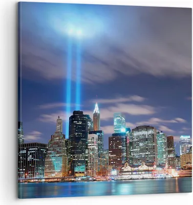 Produktbild von Bild auf Leinwand - Leinwandbild - Wolkenkratzer Lichter Ansicht - 60x60cm - Wand Bild - Wanddeko - Leinwanddruck - Bilder - Kunstdruck - Wanddekoration - Leinwand bilder - Wandkunst - AC60x60-0220