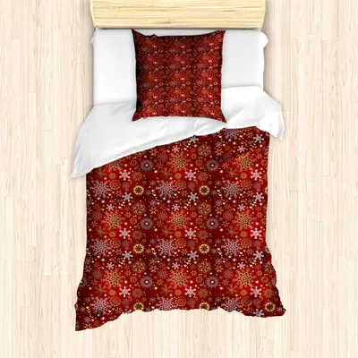 Produktbild von ABAKUHAUS Weihnachten Mantele, Schneeflocken, Milbensicher Allergiker geeignet mit Kissenbezügen, 135 cm x 200 cm - 80 x 80 cm, Rot, Gelb und Weiß