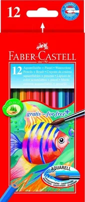 Produktbild von Kinder-Aquarellfarbstifte 12 Aquarellfarben + Pinsel im Kartonetui Packung mit 5 Stück