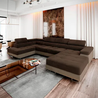 Produktbild von Masseno Ecksofa CASONE L-Form mit Schlaf- und naufbewahrung, U-Form, Schlafsofa, Ecksofa - Braun, MONOLITH 29 + MONOLITH 09