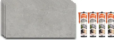 Produktbild von IZODEKOR – SPC Wandpaneel Betonoptik/Natursteinoptik Grau 60x120cm – 4 Stück + 4 Kleber – Stein Grau