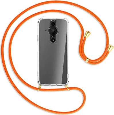 Produktbild von Handykette Backcover-Schutzhülle mit Band (Metall goldfarben) für Sony Xperia PRO-I - neonorange