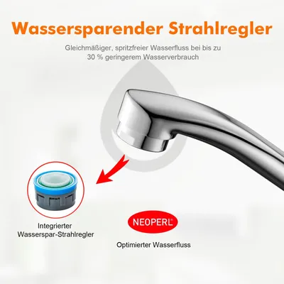 Produktbild von Ibergrif Wasserhahn Küche, Küchenarmatur mit Einhebelmischer, Keramikkartusche und 360° Drehbarer Spültischarmatur, Schnellmontage mit 40cm