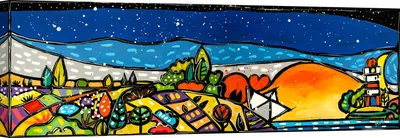 Productafbeelding van Kunstafdruk op canvas, kleurrijk landschap – Wallas, een romantische zonsondergang – 100x35 cm