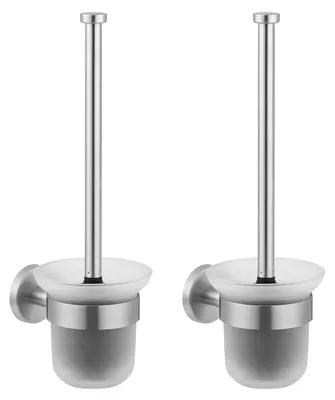 Produktbild von Toilettenbürste, Toilettenbürstenhalter, Toiletten-Set, bohrfreie Toilettenbürste, wandmontierter Toilettenbürstenhalter mit Halterung, inklusive Ersatzbürste, Edelstahl + Glas, 2er-Pack