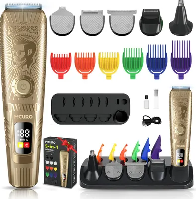 Produktbild von MCURO 5-in-1 Profi-Haarschneider – Leistungsstarker 7500-RPM Trimmer mit Edelstahlklingen, LED-Display, USB-C-Schnellladung, 6 Schnittlängen, vielseitigen Aufsätzen, Gold