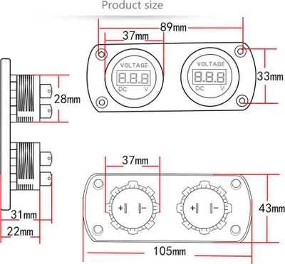 Obrázok produktu pre Voltmeter do auta LED Dvojitý digitálny displej Meradlo napätia 6-35 V pre 12/24 V Auto Nákladné auto SUV Loď
