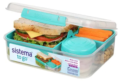 Produktbild von Sistema Bento Box TO GO Brotdose mit Fächern | 1,65 L Lunchbox mit Joghurt- /Fru