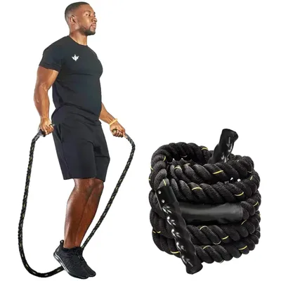 Image de Corde à sauter pondérée, longueur 2,8 m, diamètre 2,5 cm, poids 1,12 kg, matériau polyester, convient pour la musculation