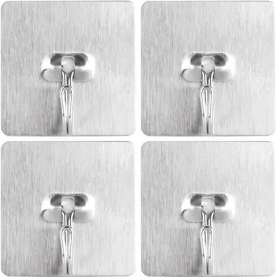 Immagine prodotto di set di 4 ganci per asciugamani senza foratura per bagno e cucina - gancio multiuso [autoadesivo] - portasciugamani | gancio adesivo in acciaio inox 50x50 mm | gancio per accappatoio | gancio per cappotti da incollare | ruotabile di 180°