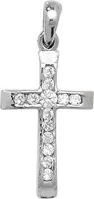Produktbild von Eleganter 9 Karat (375) Weißgold Damen - Anhänger mit Zirkonia - 25mm*12mm; TRS106379KW