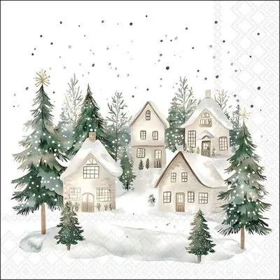 Productafbeelding van Ambiente servetten, 33 x 33 cm – Winterse huisjes