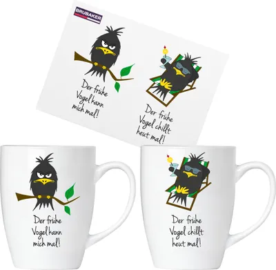 Immagine prodotto di Set di tazze in ceramica BRUBAKER "The early bird" - biglietto d'auguri e confezione regalo