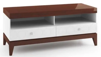Image de Casa Padrino Buffet de luxe avec 2 tiroirs blanc / marron brillant 111,2 x 45 x H. 49 cm - Meubles de salon