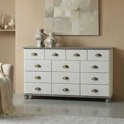 Produktbild von Sideboard COLMAR, Kommode mit 11 Schubladen, Kiefer massiv, weiß/taupe lackiert, Landhausstil