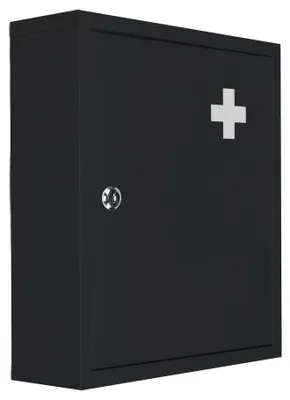 Produktbild von Bambelaa! Medizinschrank Hängend Groß Abschließbar Medikamentenschrank Arzneimittelschrank Arzneischrank Hausapotheke Schrank Organizer Apothekerschrank Medikamenten Aufbewahrung Schwarz ca. 31,5 x 10 x 36 cm