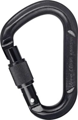 Schwarzer HMS-Karabiner von Aliens; geeignet für Klettern; mit Schraubverschluss und ovaler Form.