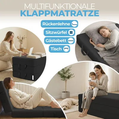 Produktbild von ELONEO Klappmatratze, Gästematratze, 3-teilige Faltmatratze, Schaumstoff extra dick(15cm), Bandscheibenwürfel, klappbar, faltbare Matratze, (Schwarz)