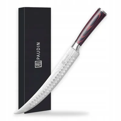 Zdjęcie produktu dla PAUDIN N24 Nóż rzeźniczy 25 cm – Turecki cimeter – Falisty wzór – Z osłoną na ostrze