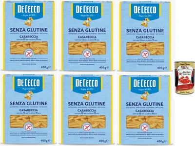 Produktbild von De Cecco Casareccia, senza Glutine No. 88, Glutenfrei,100% Italienisch Pasta Nudeln gluten free 6x 400G + Italian Gourmet polpa 400g