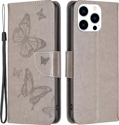 Produktbild von iPhone 14 Pro Hülle - Coverup Schmetterlinge Klapphülle - Taupe Grau