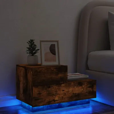 Produktbild von Maison Exclusive - Nachttisch mit LED-Leuchten Räuchereiche 70x36x40,5 cm