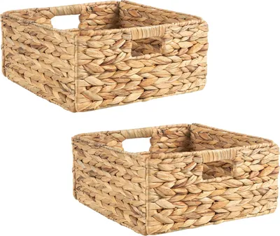 Two woven storage baskets are shown against a white background.