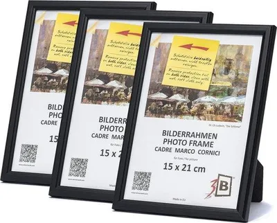 Produktbild von Famanu Fotolisten Set von 3 Schwarz 15 x 21 cm - Holz Wand- und Tischrahmen mit Acrylglas